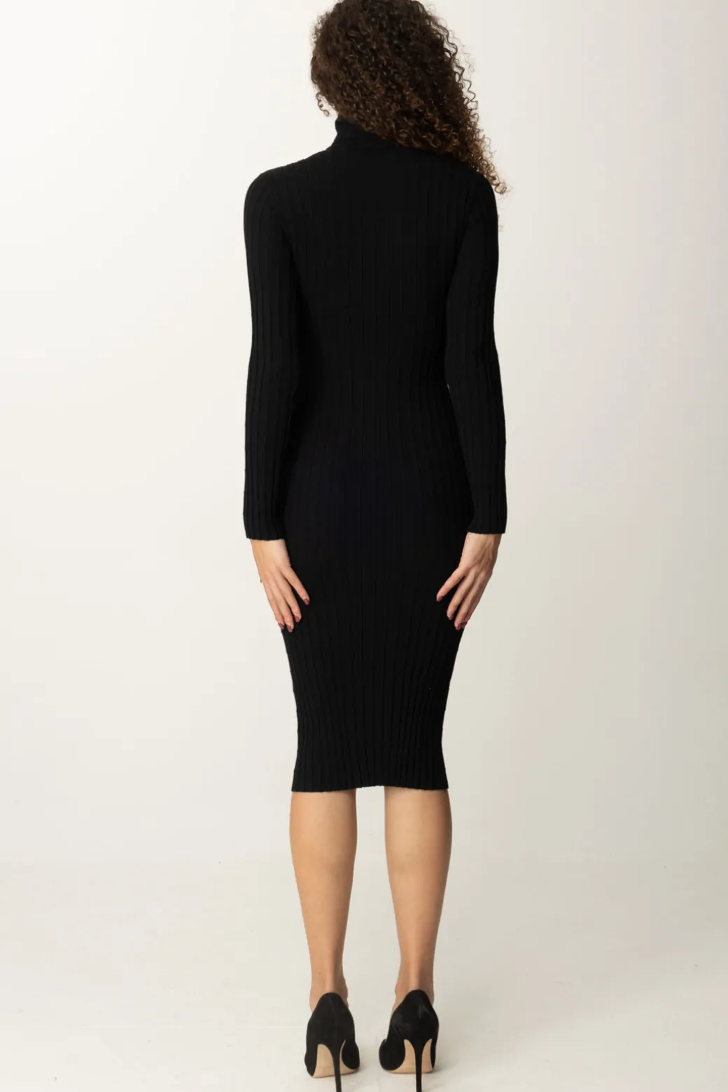 Donna Elisabetta Franchi Abito Midi In Maglia con Collo Alto e Cut-out