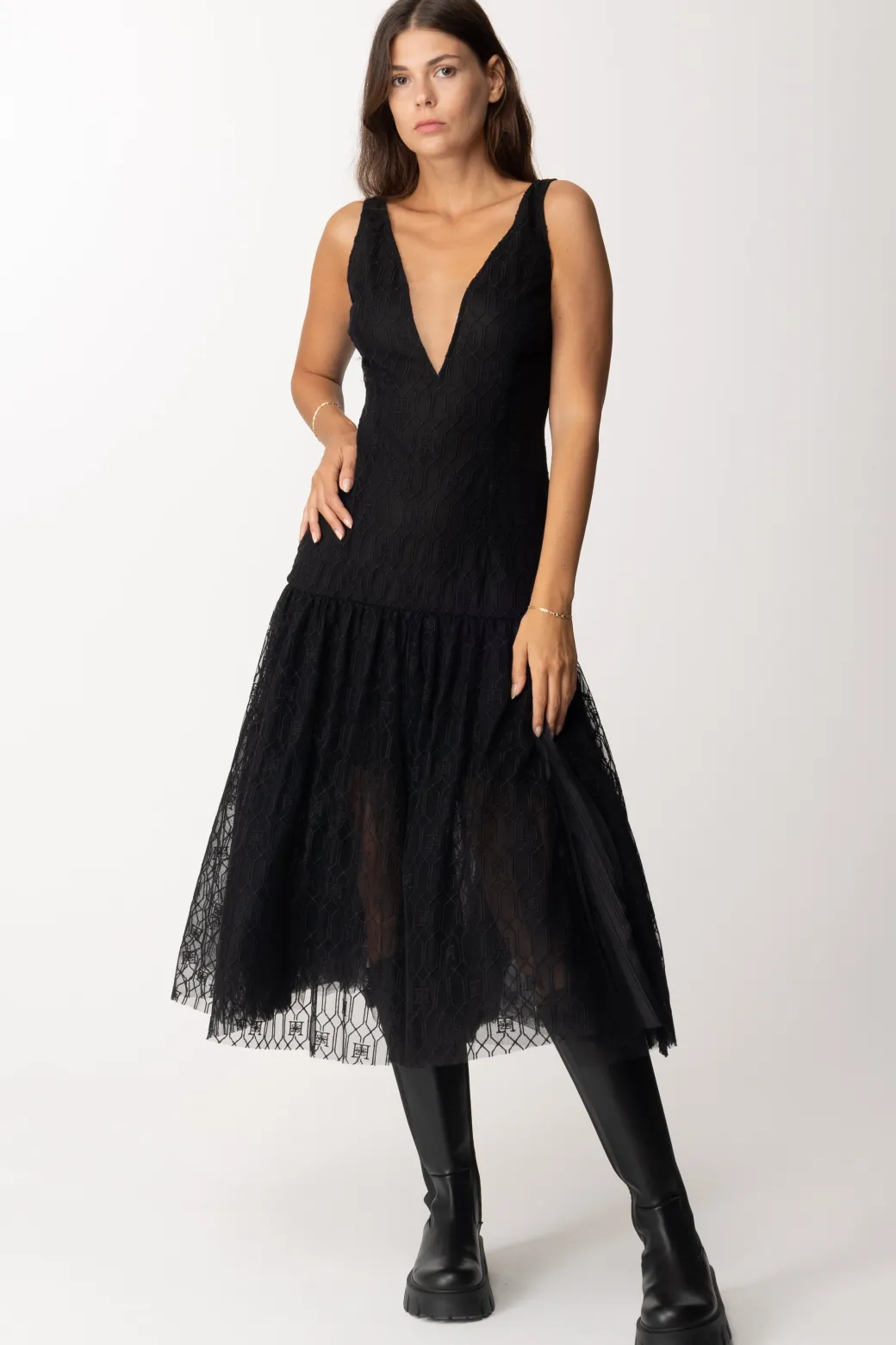 Donna Elisabetta Franchi Abito Midi In Tulle