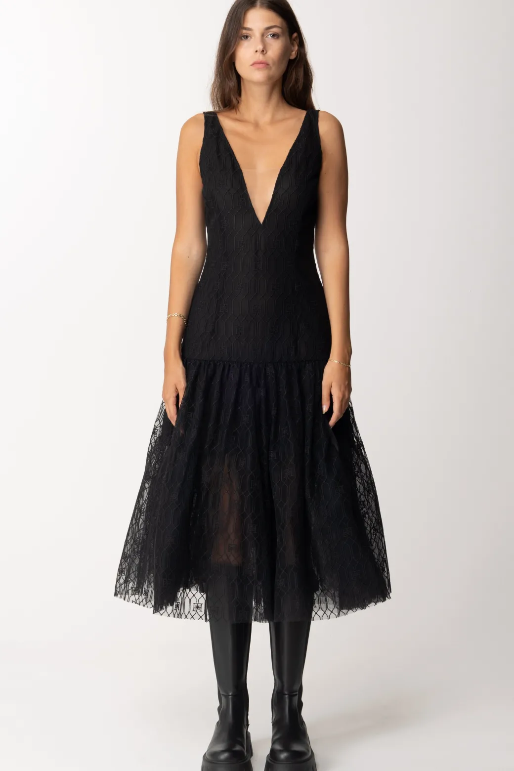 Donna Elisabetta Franchi Abito Midi In Tulle