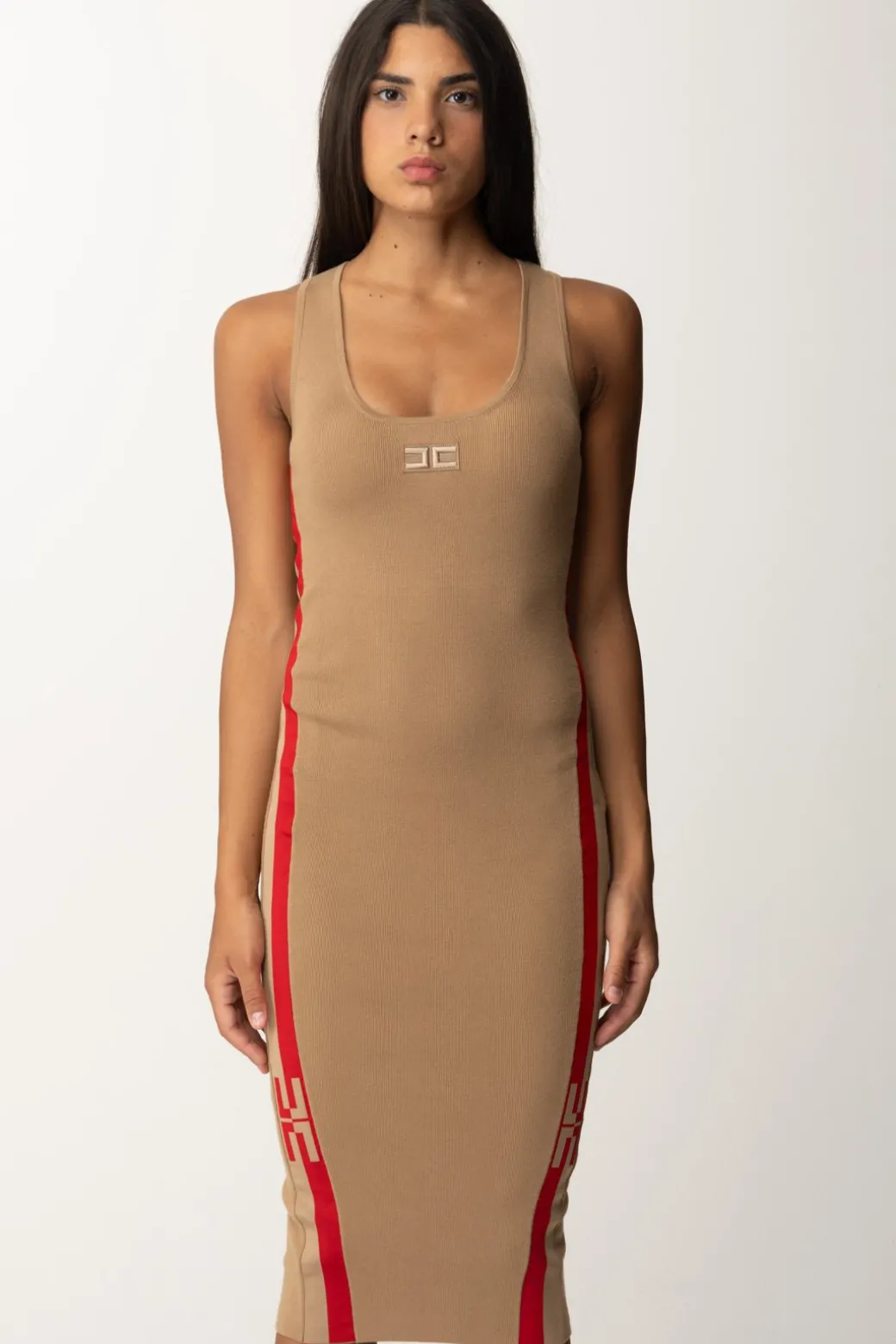 Donna Elisabetta Franchi Abito Midi In Viscosa con Bande Logo