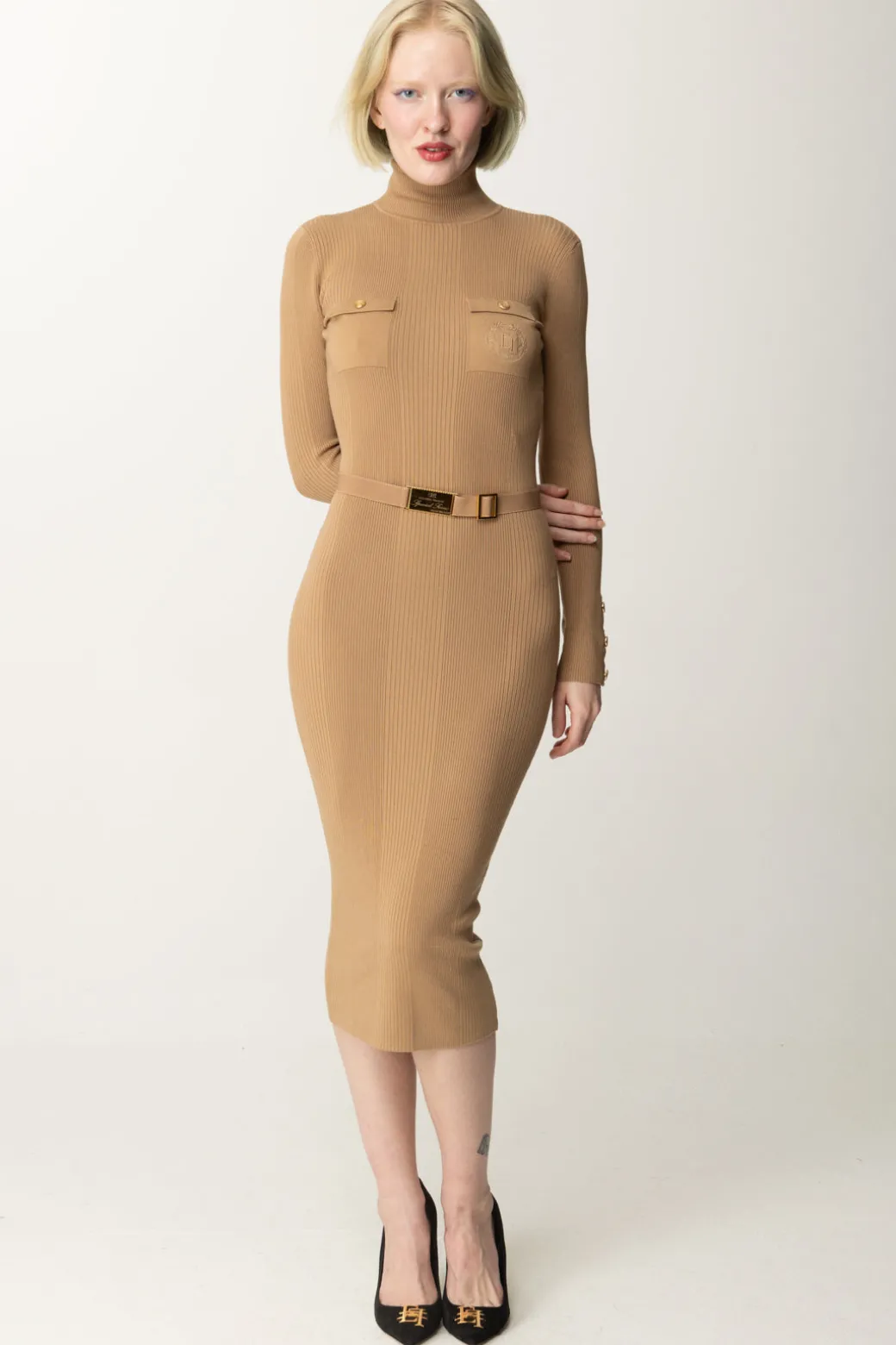 Donna Elisabetta Franchi Abito Midi In Viscosa con Cintura