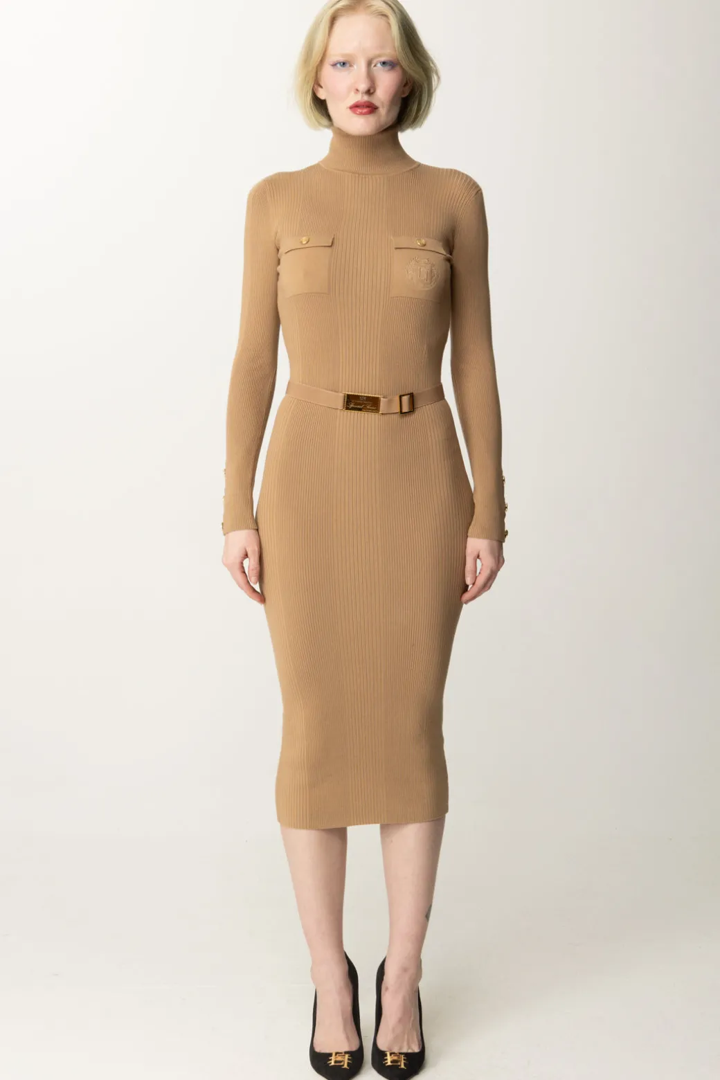 Donna Elisabetta Franchi Abito Midi In Viscosa con Cintura