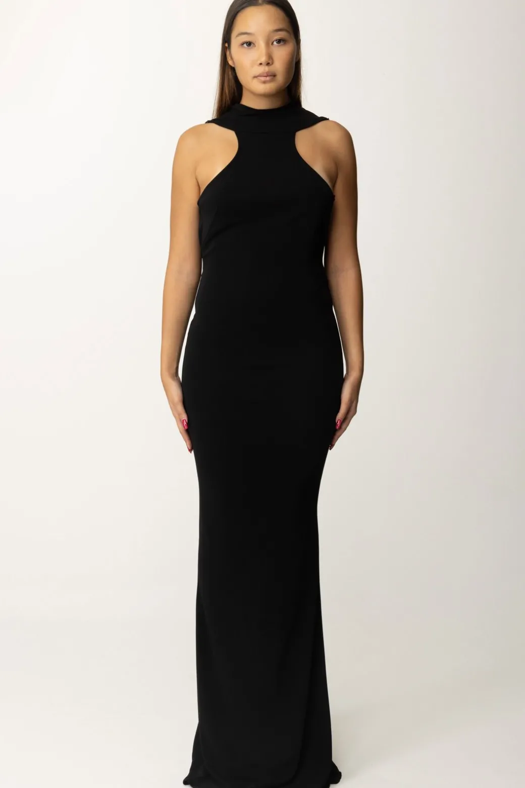 Donna Elisabetta Franchi Abito Red Carpet con Collana e Scollo Sul Retro