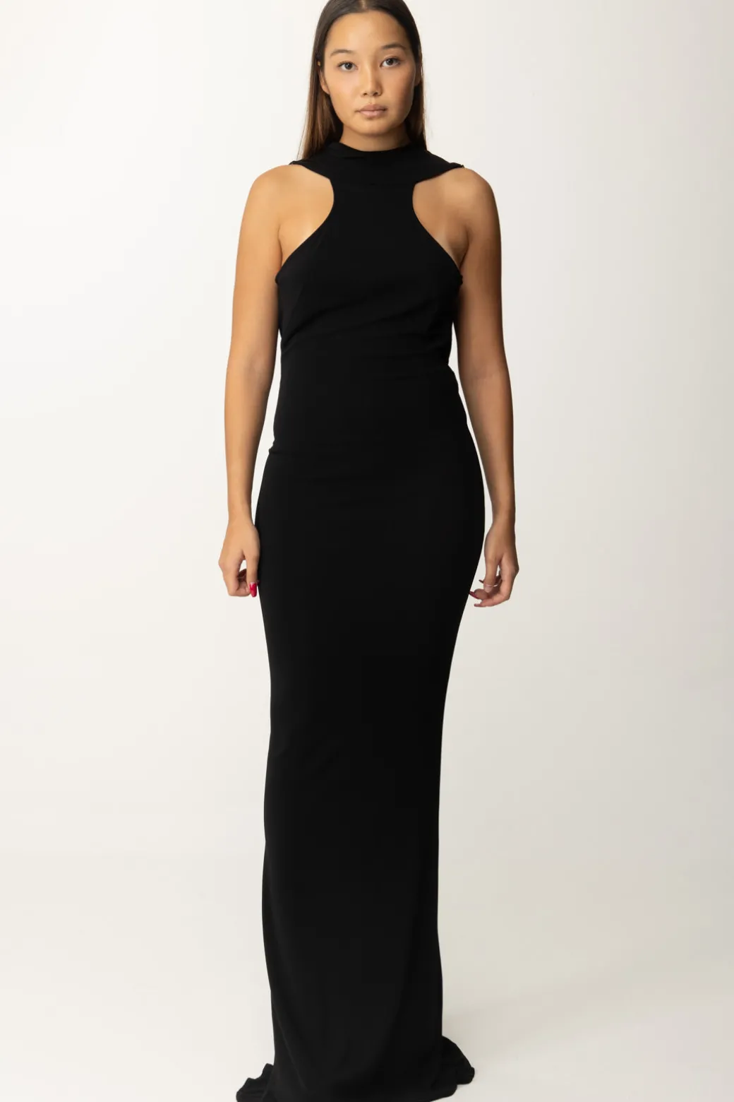 Donna Elisabetta Franchi Abito Red Carpet con Collana e Scollo Sul Retro