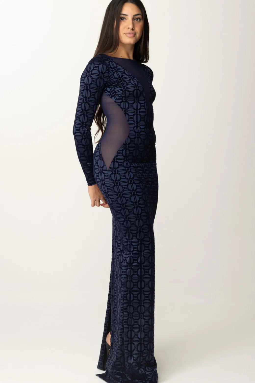 Donna Elisabetta Franchi Abito Red Carpet con Flock e Tulle