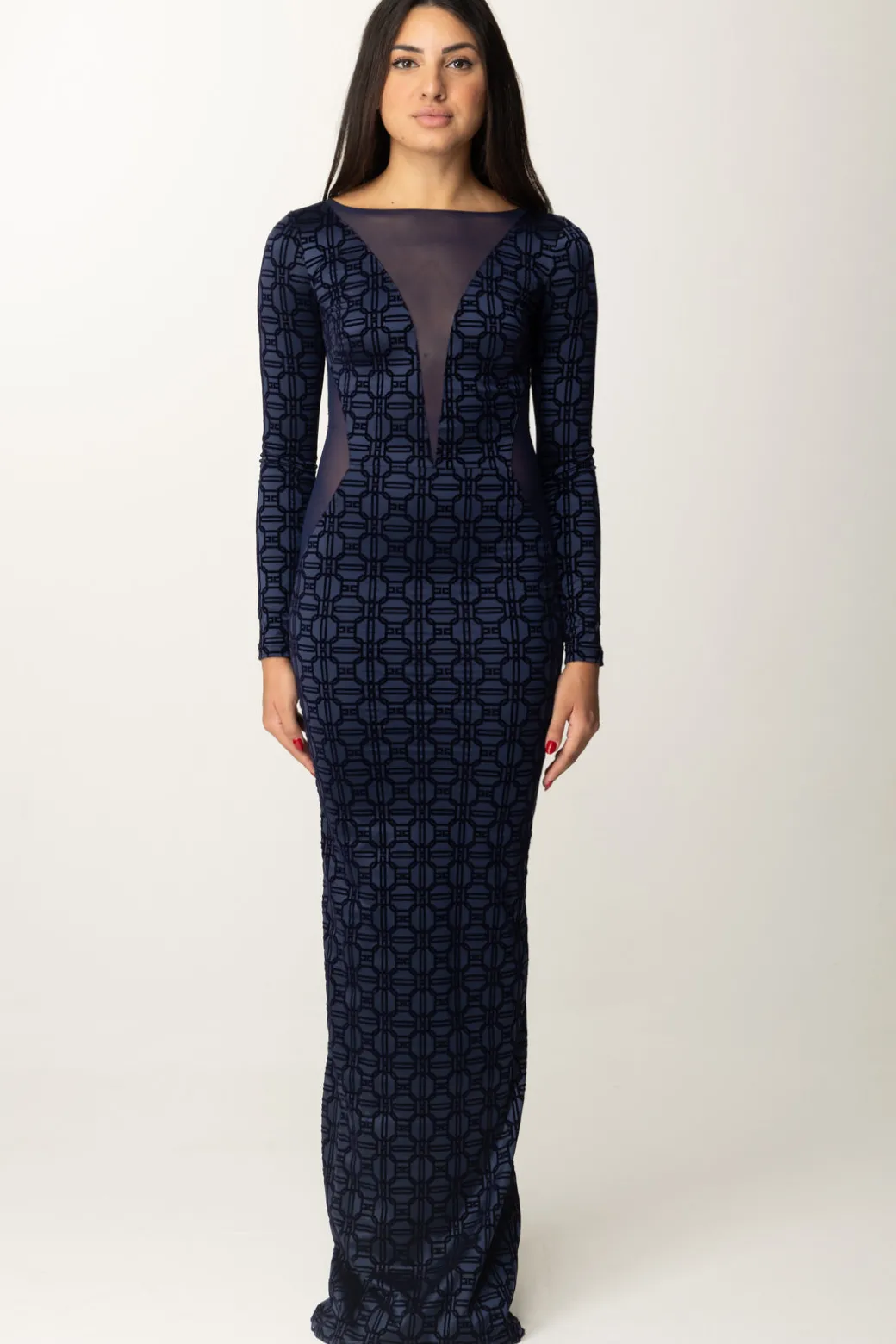 Donna Elisabetta Franchi Abito Red Carpet con Flock e Tulle
