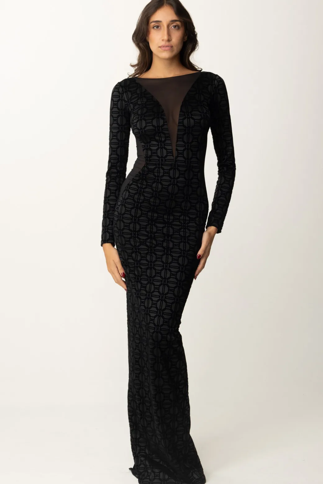Donna Elisabetta Franchi Abito Red Carpet con Flock e Tulle