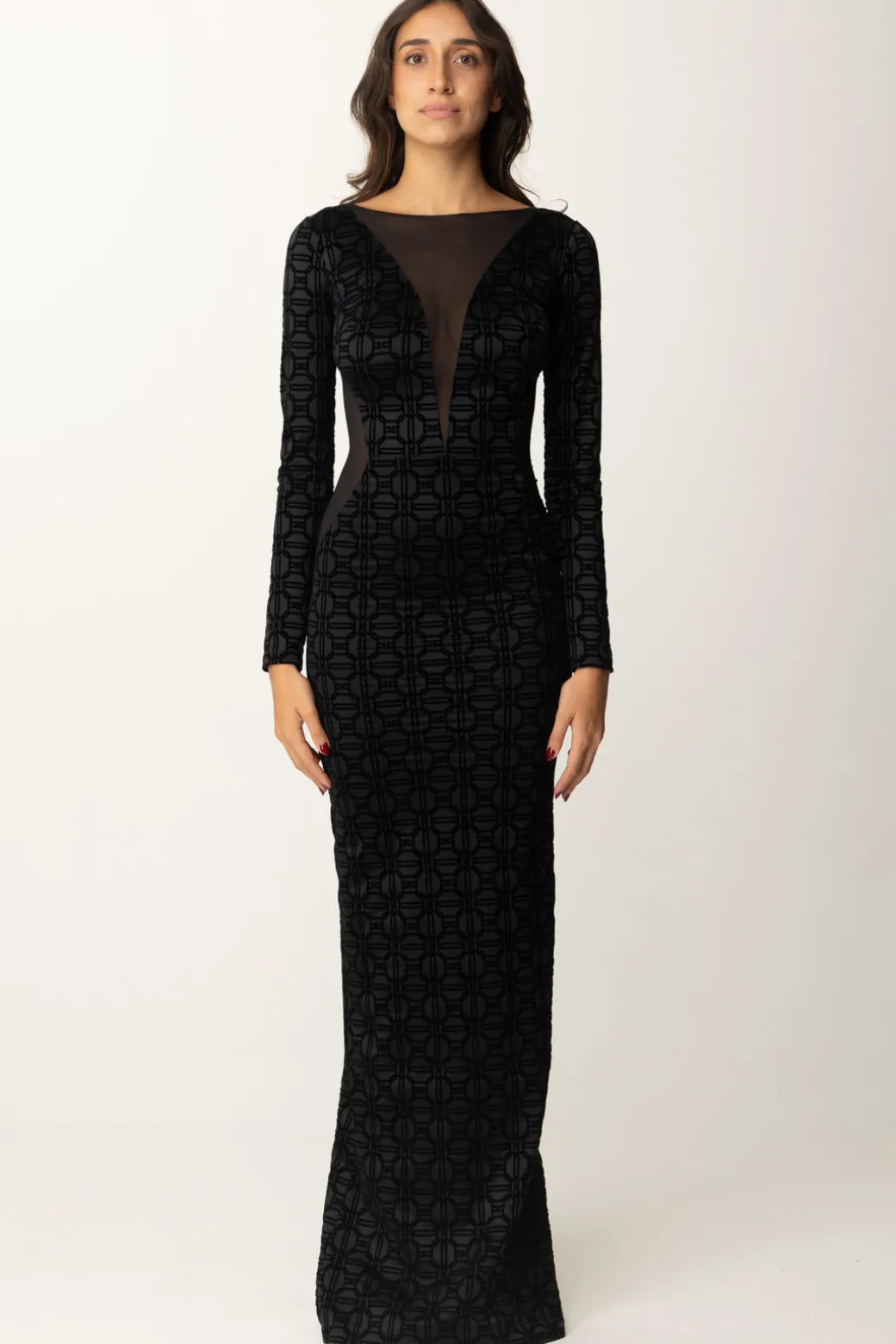 Donna Elisabetta Franchi Abito Red Carpet con Flock e Tulle