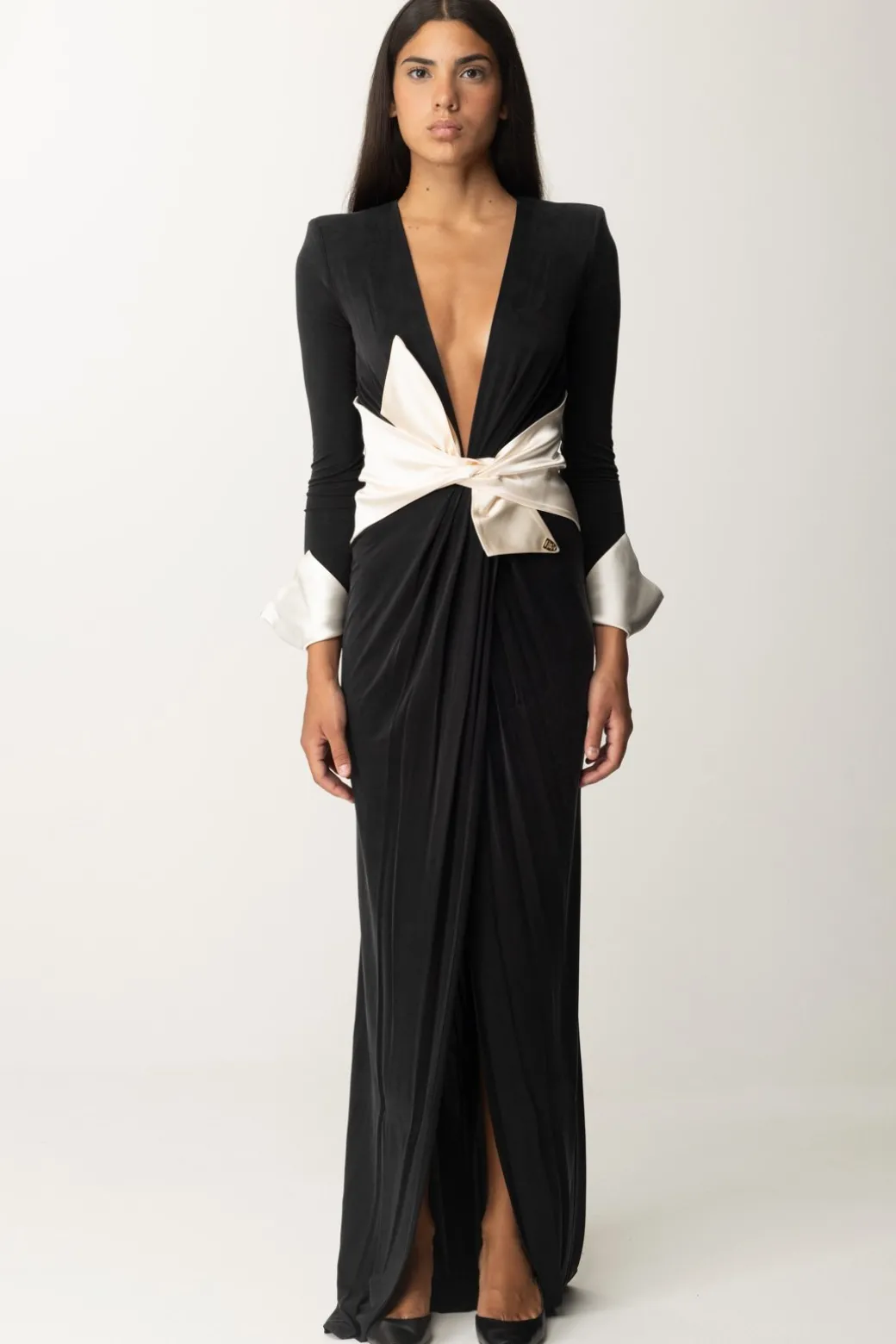 Donna Elisabetta Franchi Abito Red Carpet con Fusciacca a Fiocco