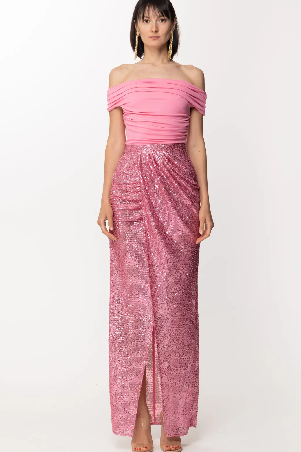 Donna Elisabetta Franchi Abito Red Carpet con Gonna Ricamata
