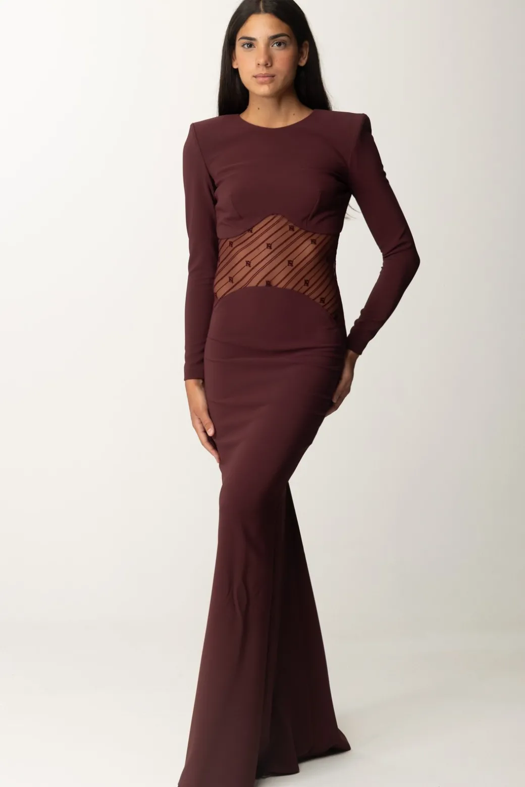Donna Elisabetta Franchi Abito Red Carpet con Inserto In Tulle
