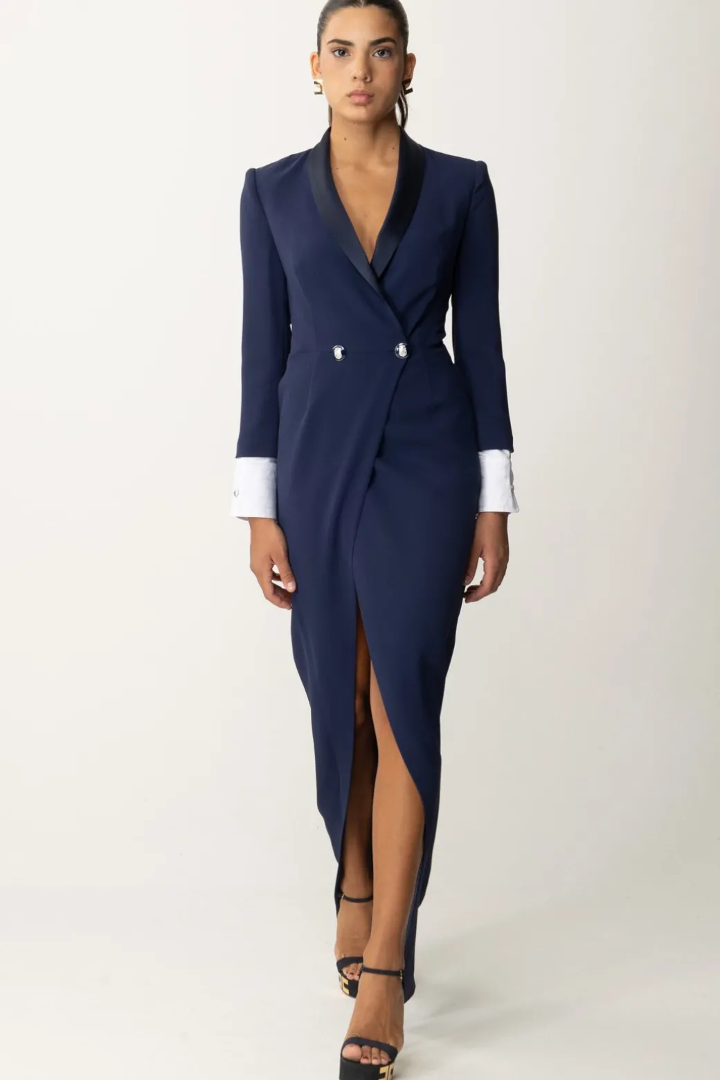 Donna Elisabetta Franchi Abito Red Carpet con Revers In Raso