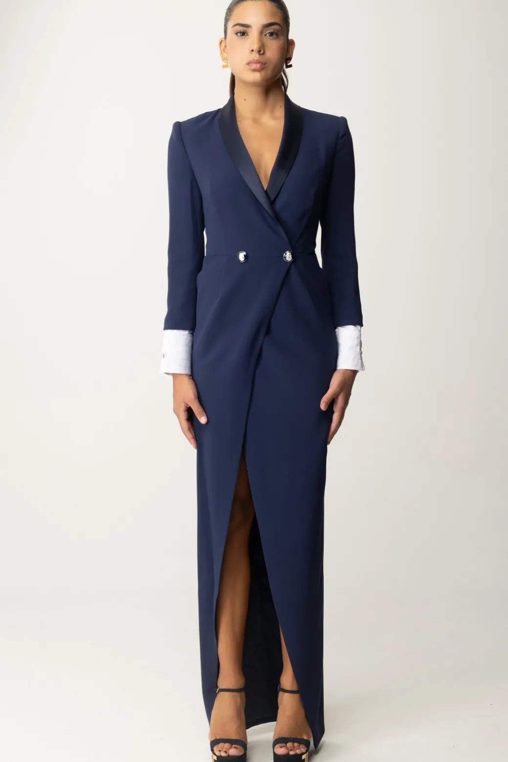Donna Elisabetta Franchi Abito Red Carpet con Revers In Raso