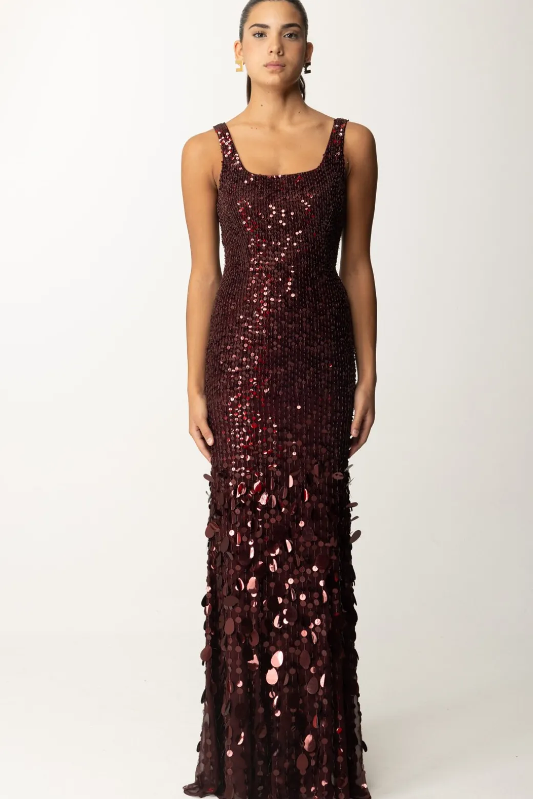 Donna Elisabetta Franchi Abito Red Carpet In Georgette Ricamata con Paillettes