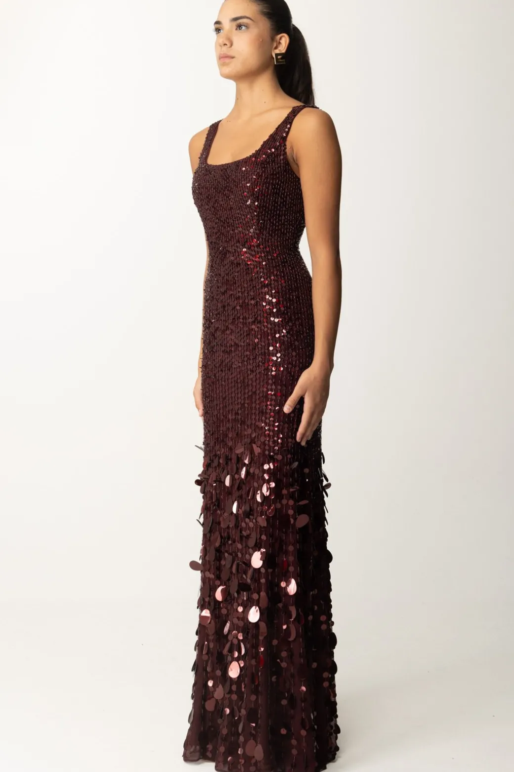 Donna Elisabetta Franchi Abito Red Carpet In Georgette Ricamata con Paillettes