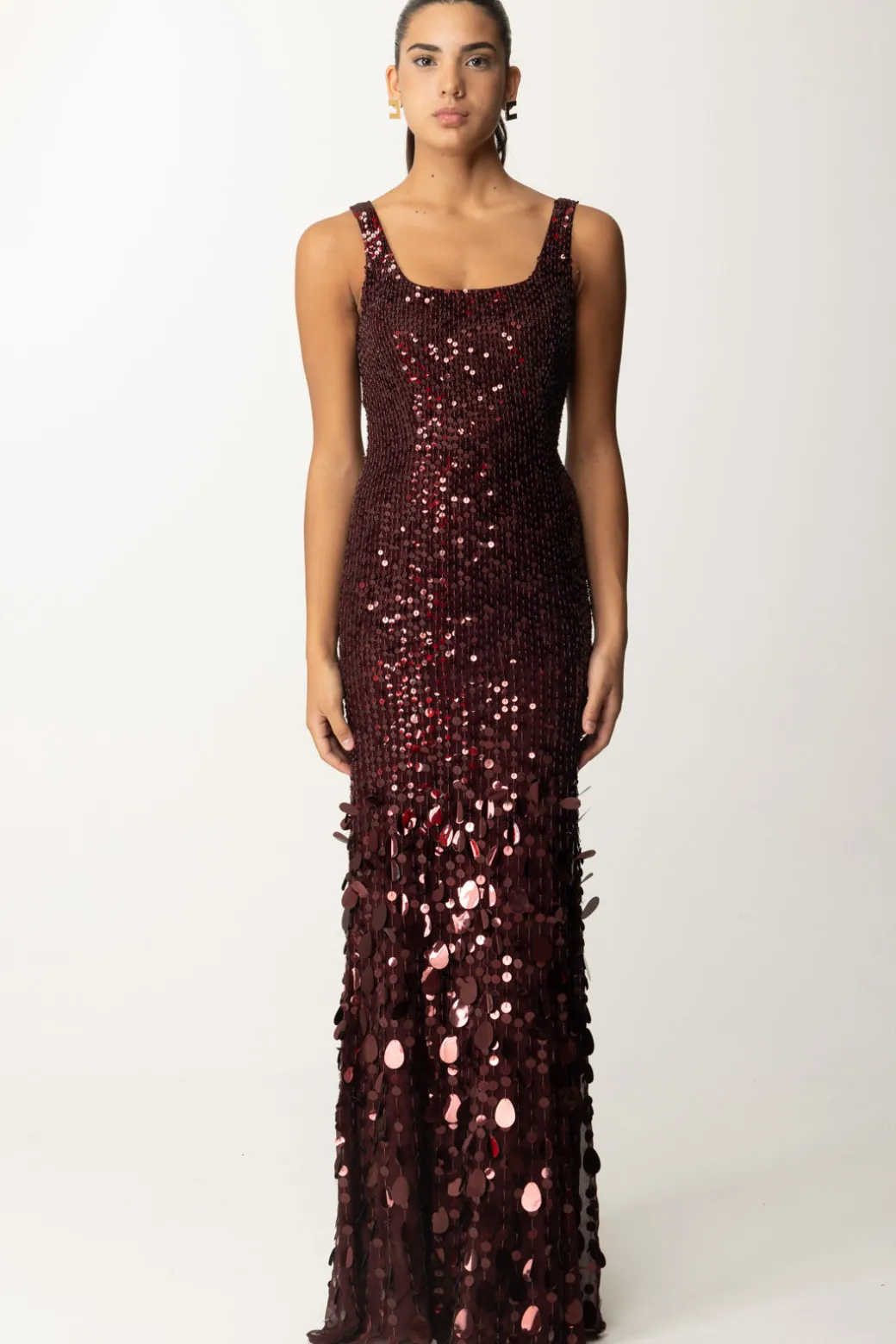 Donna Elisabetta Franchi Abito Red Carpet In Georgette Ricamata con Paillettes