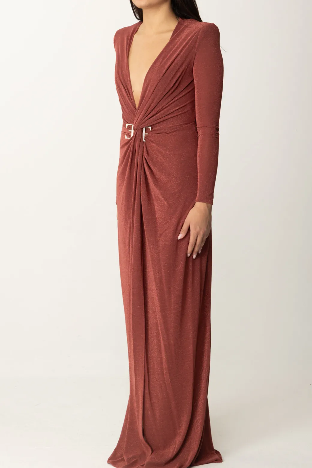 Donna Elisabetta Franchi Abito Red Carpet In Lurex con Nodo Centrale