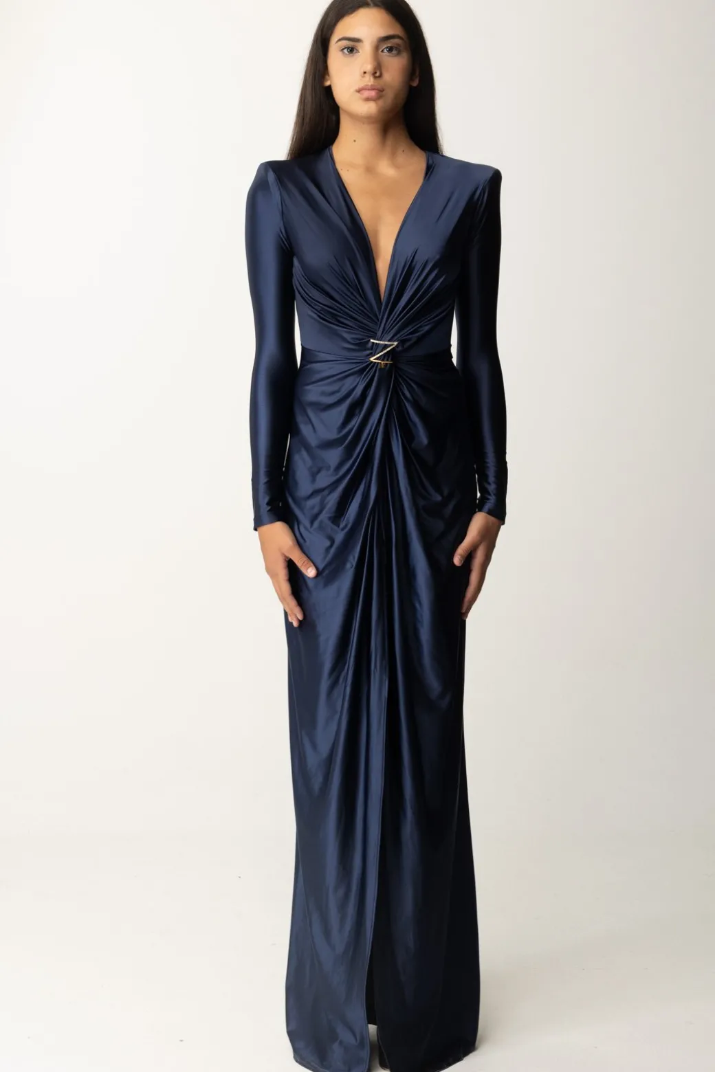 Donna Elisabetta Franchi Abito Red Carpet In Lycra con Nodo e Drappeggio