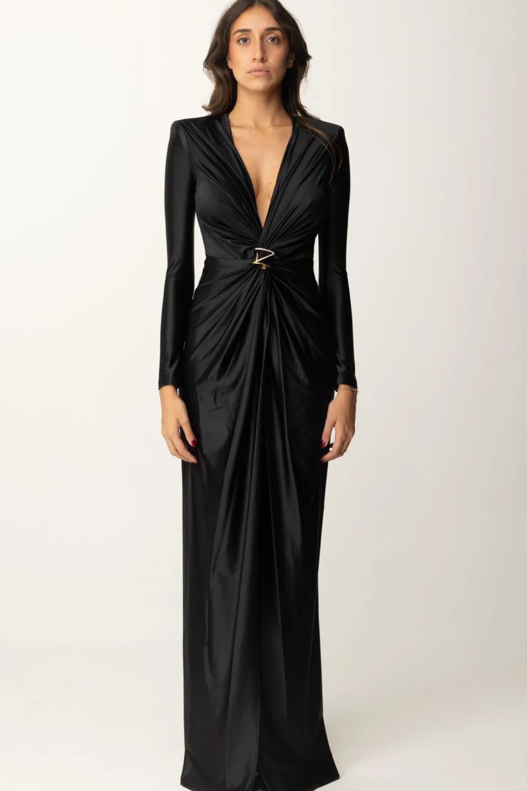 Donna Elisabetta Franchi Abito Red Carpet In Lycra con Nodo e Drappeggio