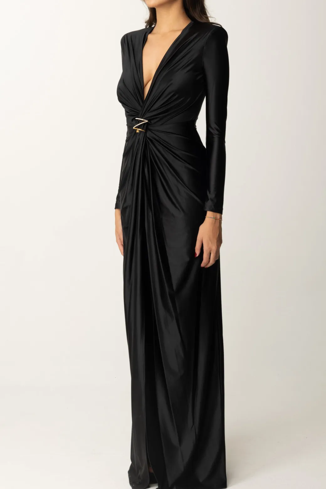Donna Elisabetta Franchi Abito Red Carpet In Lycra con Nodo e Drappeggio