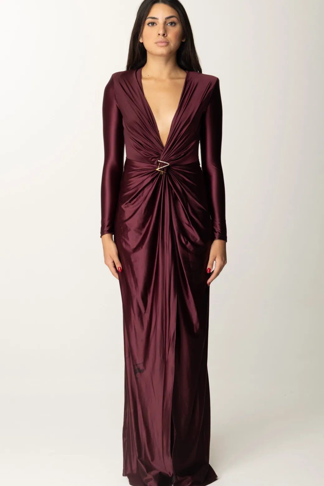 Donna Elisabetta Franchi Abito Red Carpet In Lycra con Nodo e Drappeggio