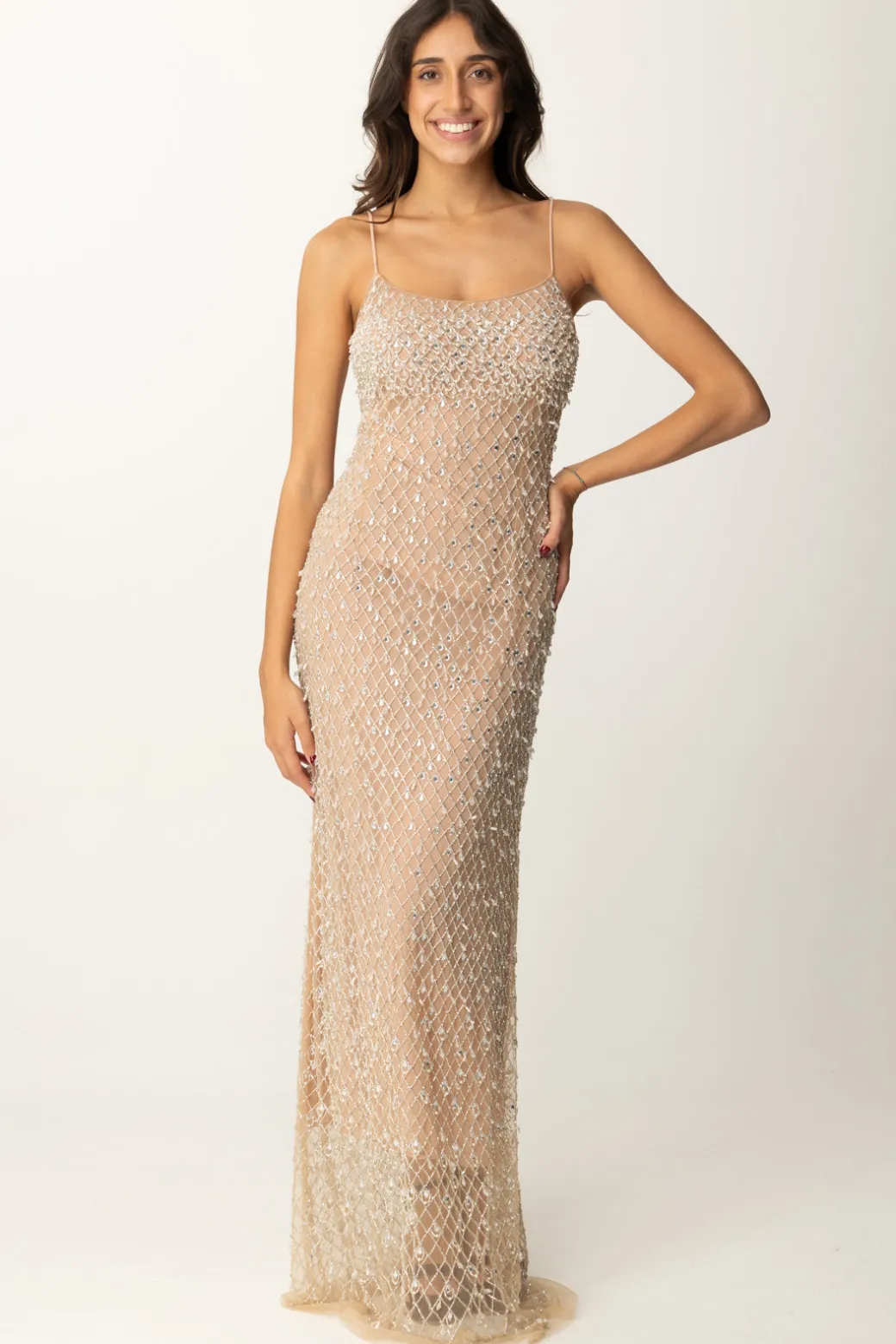 Donna Elisabetta Franchi Abito Red Carpet In Tulle con Ricamo e Strass