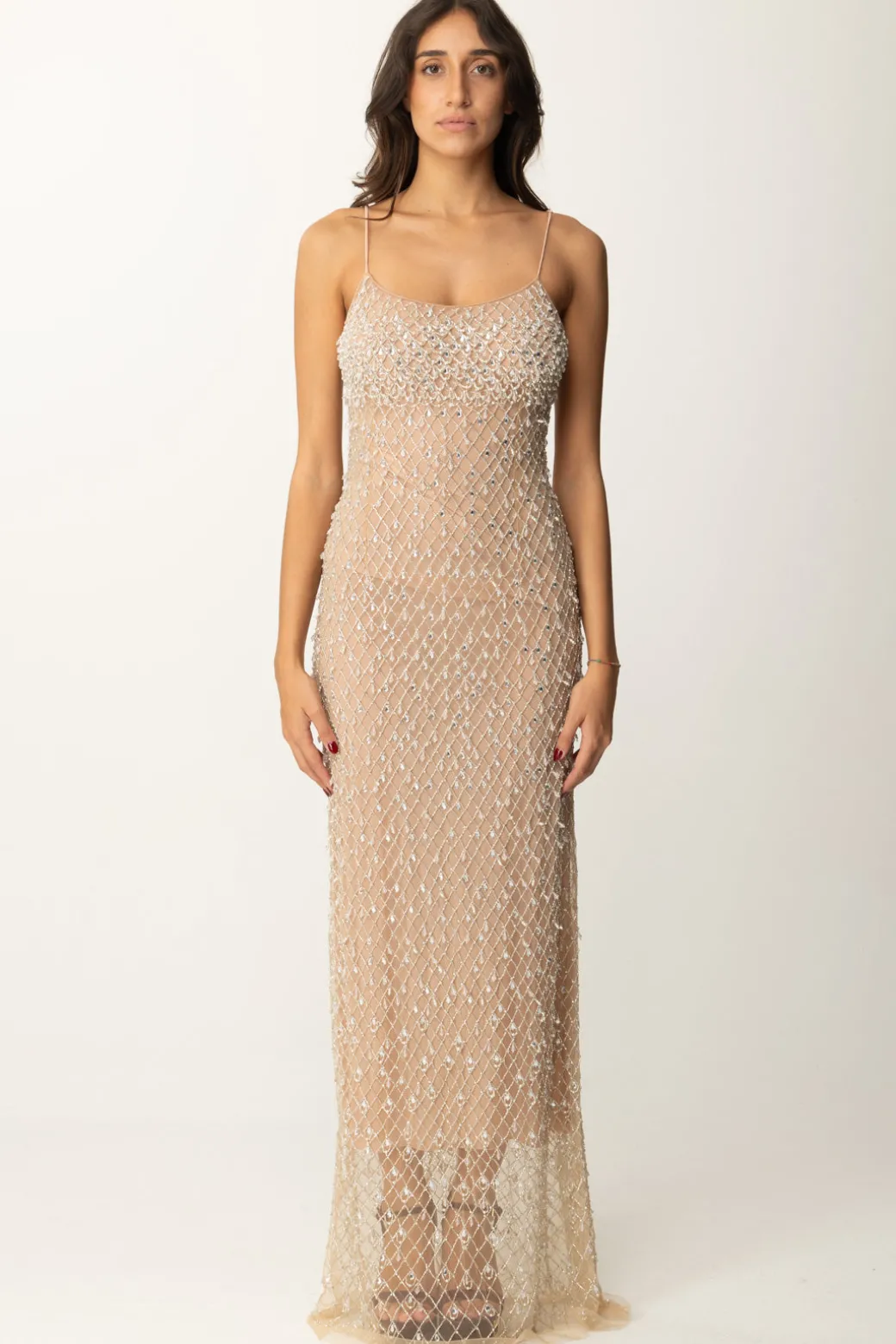 Donna Elisabetta Franchi Abito Red Carpet In Tulle con Ricamo e Strass
