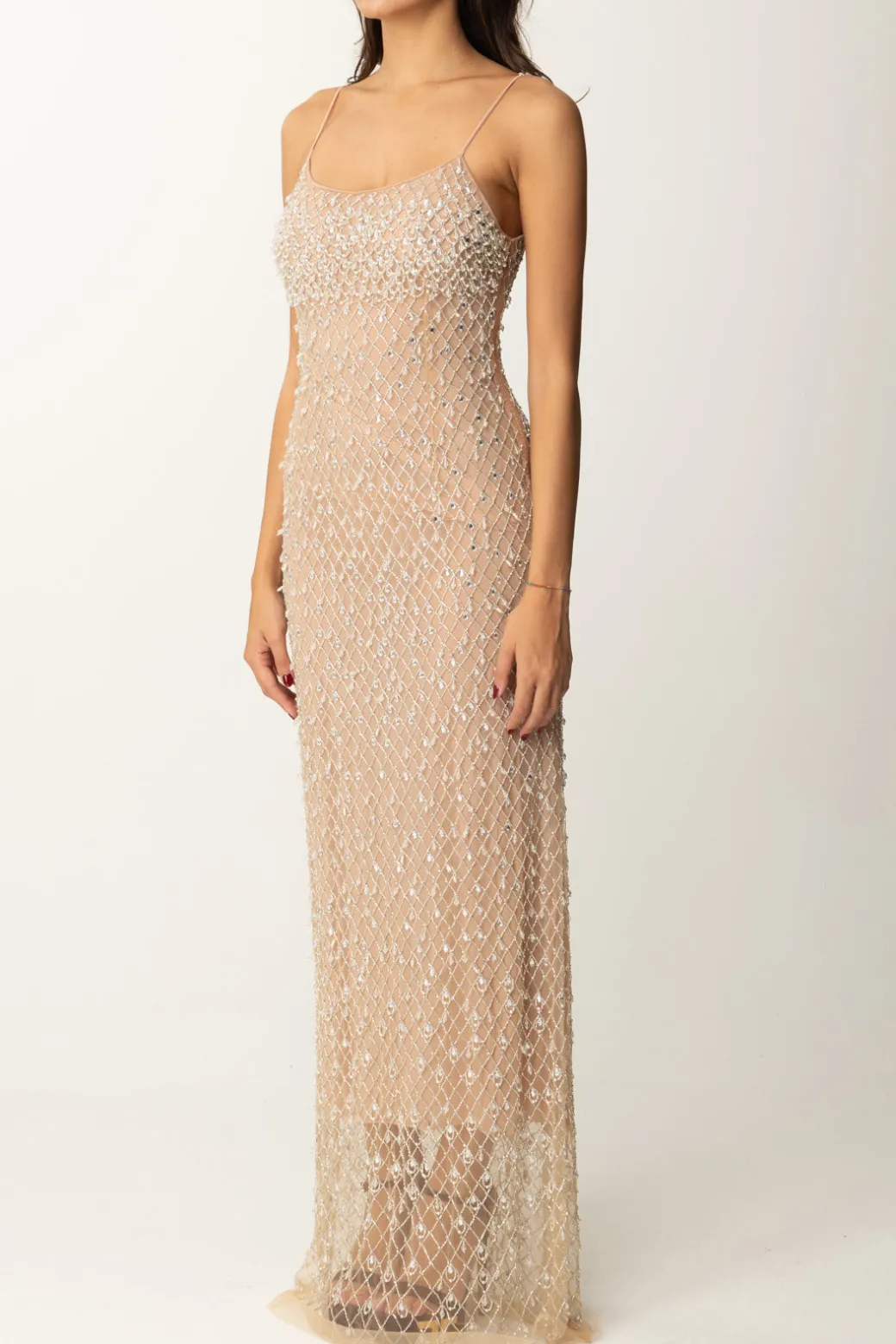 Donna Elisabetta Franchi Abito Red Carpet In Tulle con Ricamo e Strass