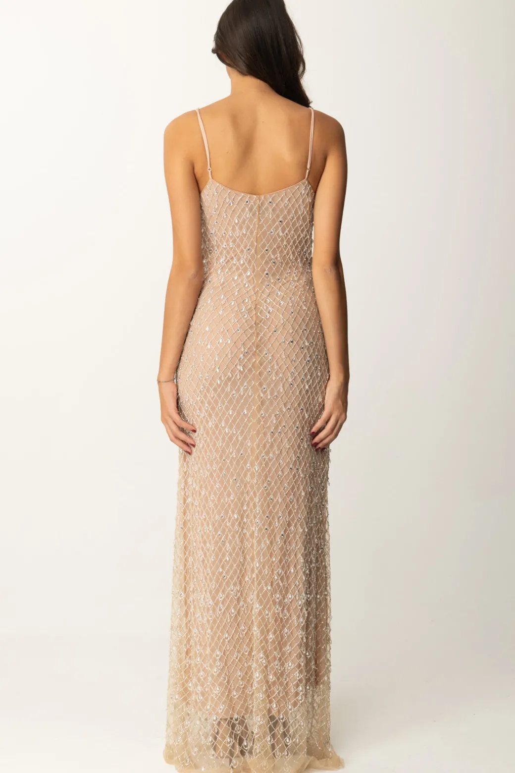 Donna Elisabetta Franchi Abito Red Carpet In Tulle con Ricamo e Strass