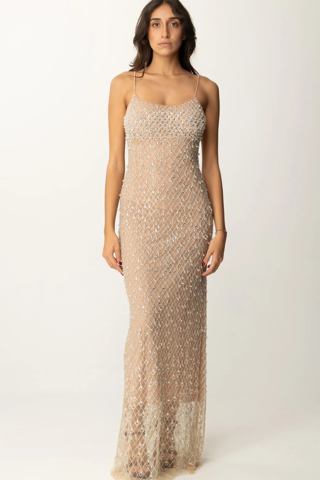 Donna Elisabetta Franchi Abito Red Carpet In Tulle con Ricamo e Strass