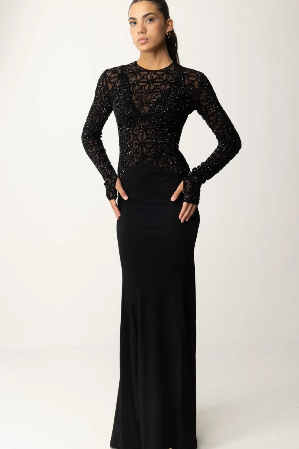 Donna Elisabetta Franchi Abito Red Carpet In Tulle Flock Ricamato