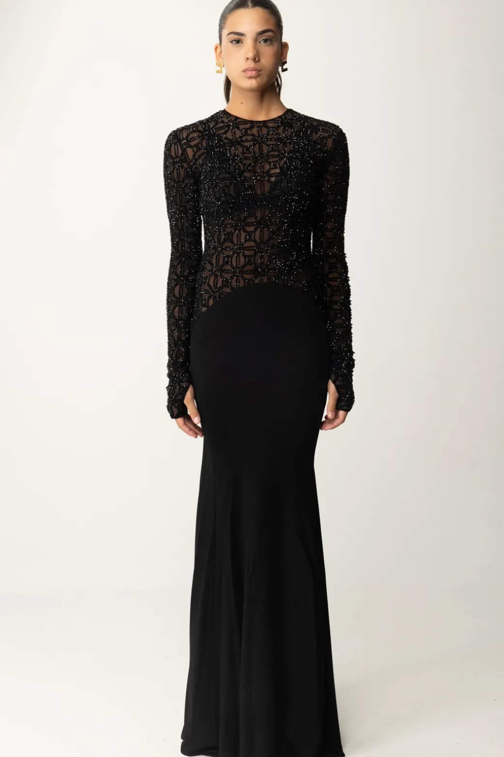 Donna Elisabetta Franchi Abito Red Carpet In Tulle Flock Ricamato