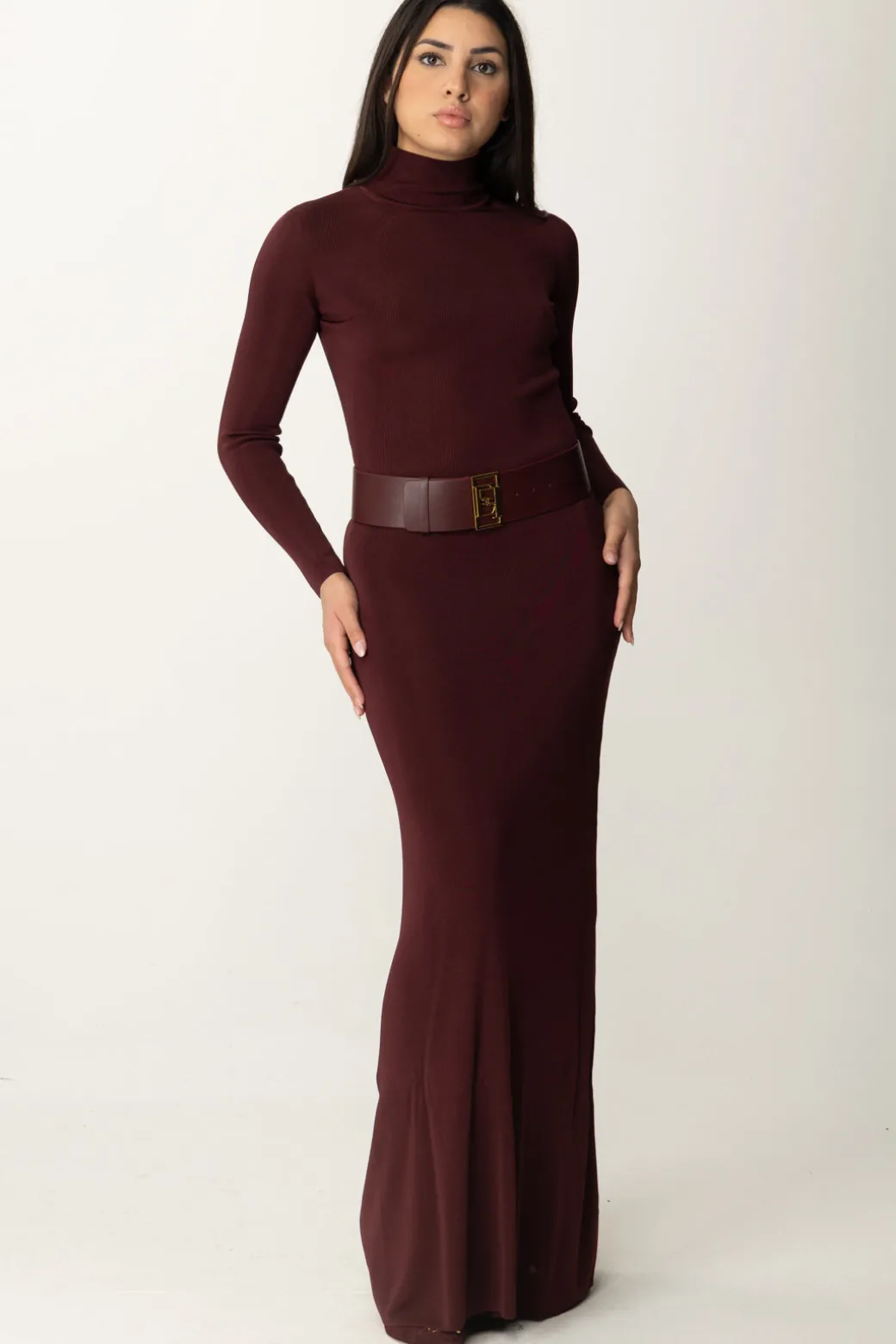 Donna Elisabetta Franchi Abito Red Carpet In Viscosa Lucida con Cintura