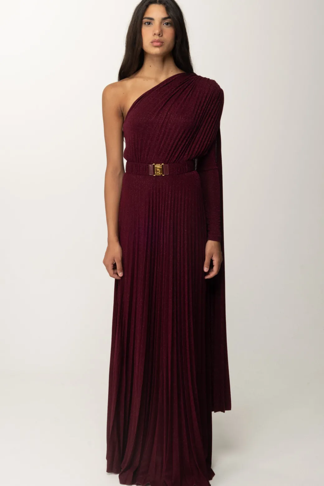 Donna Elisabetta Franchi Abito Red Carpet Monospalla In Lurex