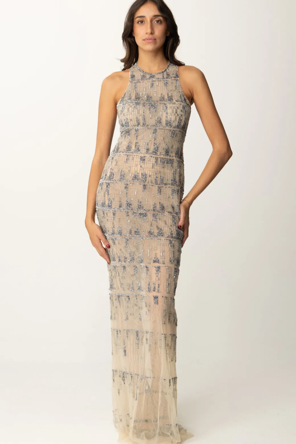 Donna Elisabetta Franchi Abito Red Carpet Ricamato con Effetto Pixel