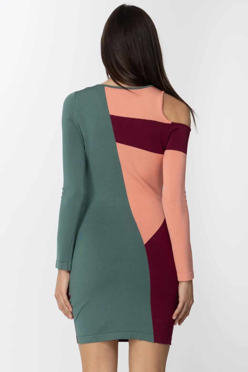 Donna Elisabetta Franchi Abito Tricolor con Spalla Cut-out