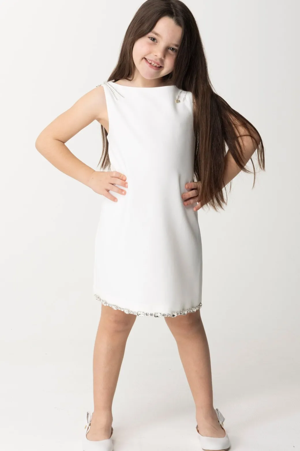 Elisabetta Franchi Bambina Abito con Ricamo Di Castoni e Fiocchi