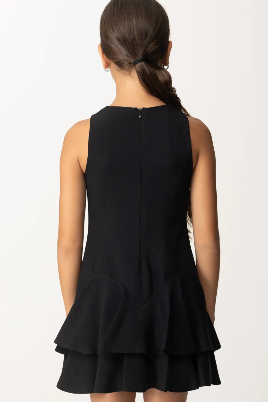 Elisabetta Franchi Bambina Abito In Crepe con Balze e Placchetta Logo