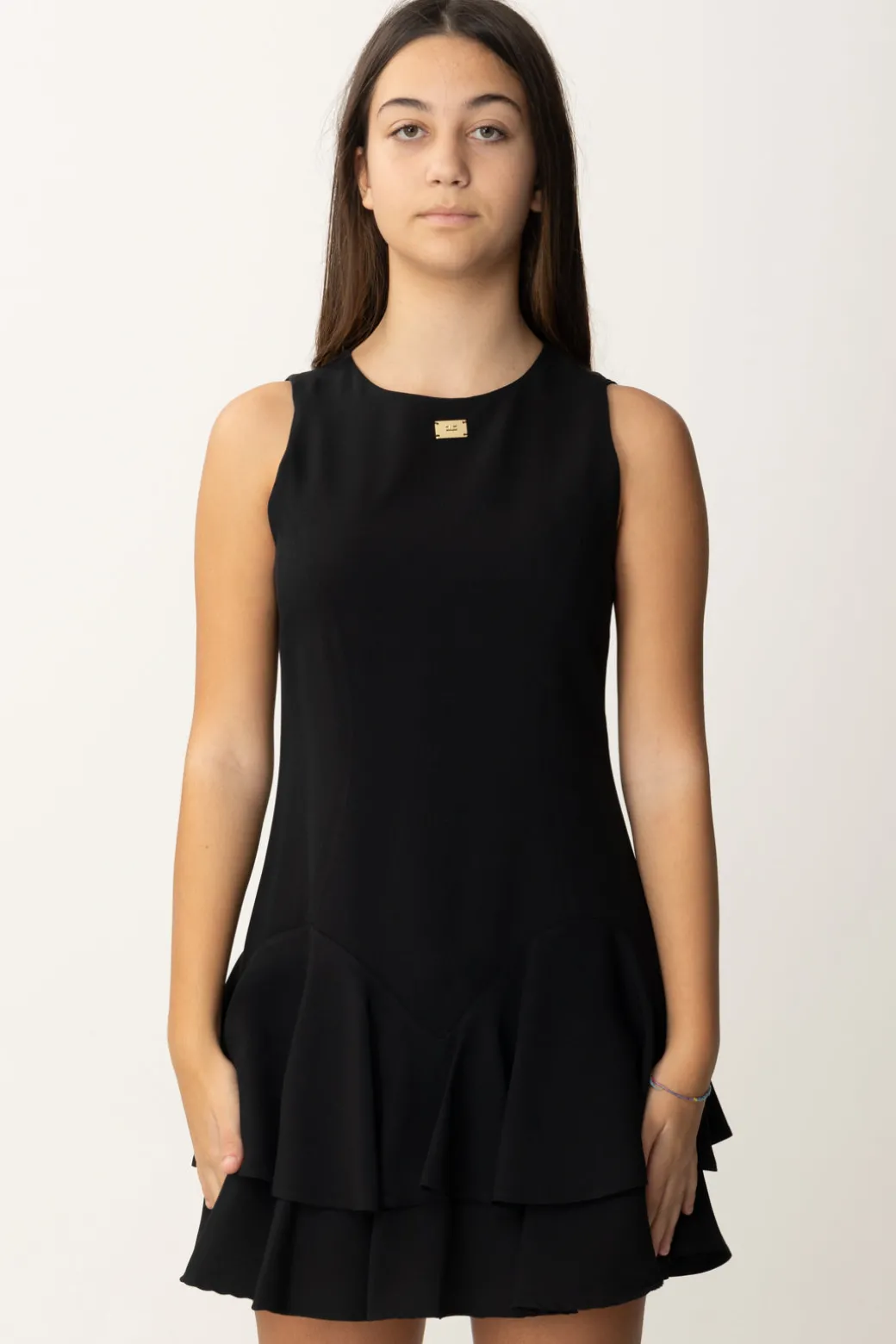 Elisabetta Franchi Bambina Abito In Crepe con Balze e Placchetta Logo