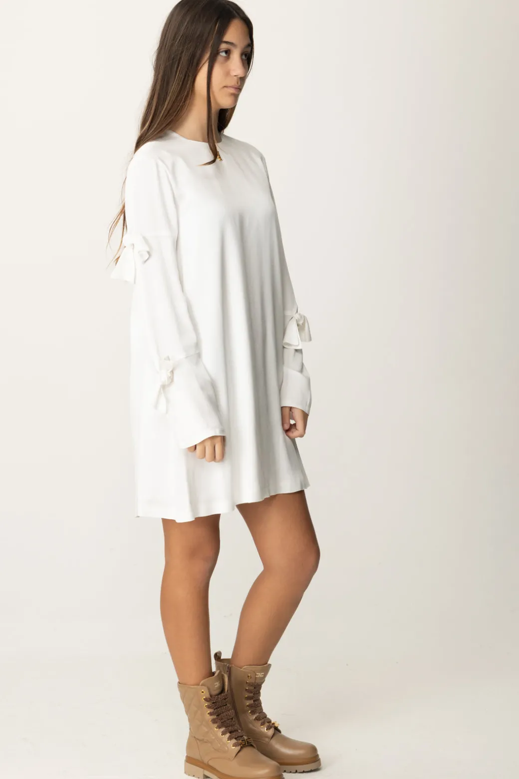 Elisabetta Franchi Bambina Abito In Crepe Satin con Fiocchi