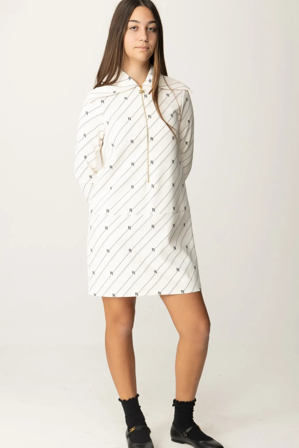 Elisabetta Franchi Bambina Abito In Crepe Stampa Righe e Loghi