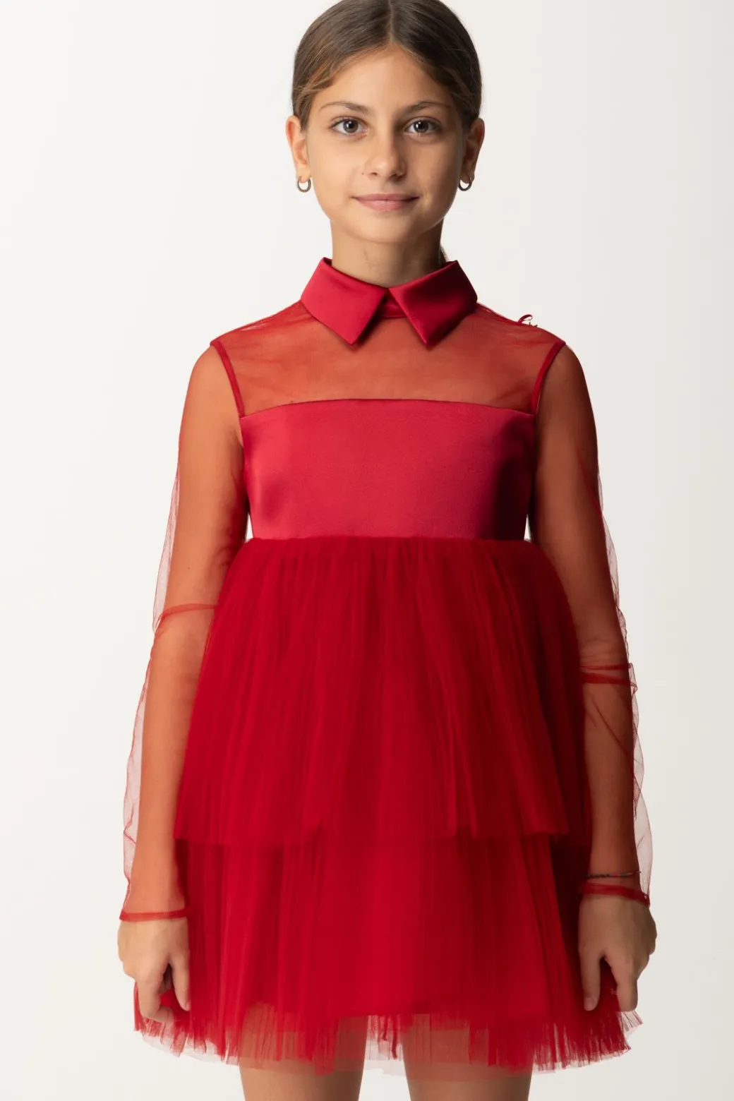 Elisabetta Franchi Bambina Abito In Tulle a Balza con Collettino
