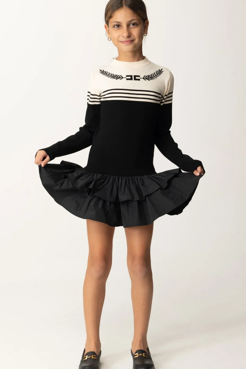 Elisabetta Franchi Bambina Abito Maglia con Gonna In Taffetà