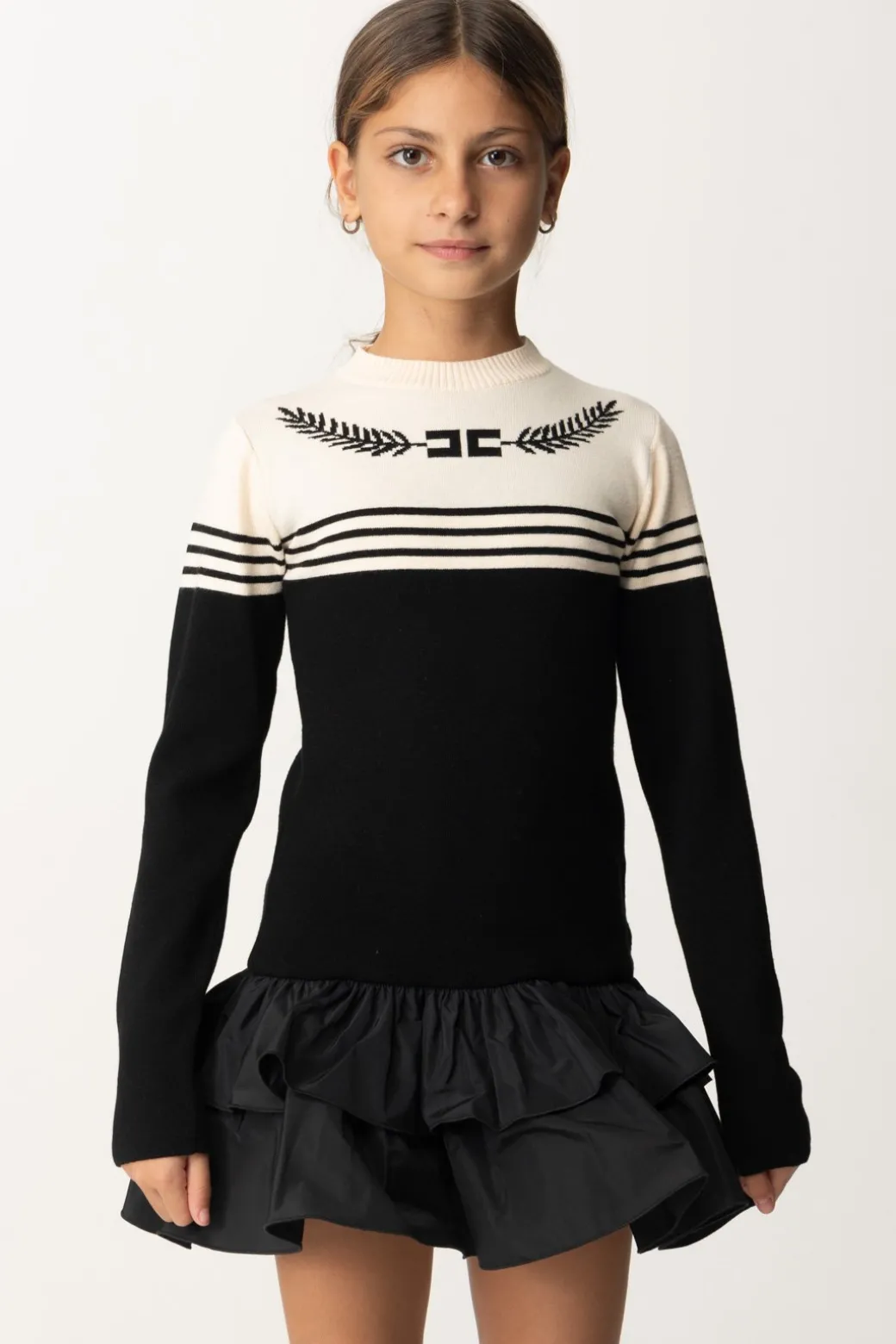 Elisabetta Franchi Bambina Abito Maglia con Gonna In Taffetà