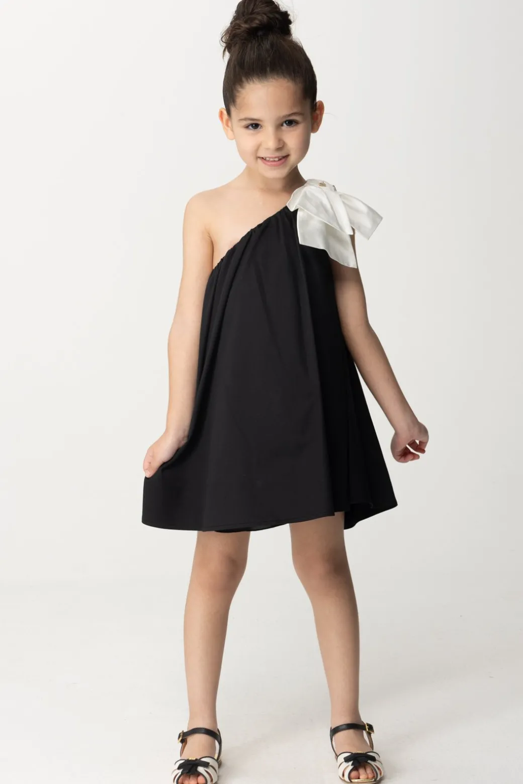 Elisabetta Franchi Bambina Abito Prendisole Monospalla con Fiocco
