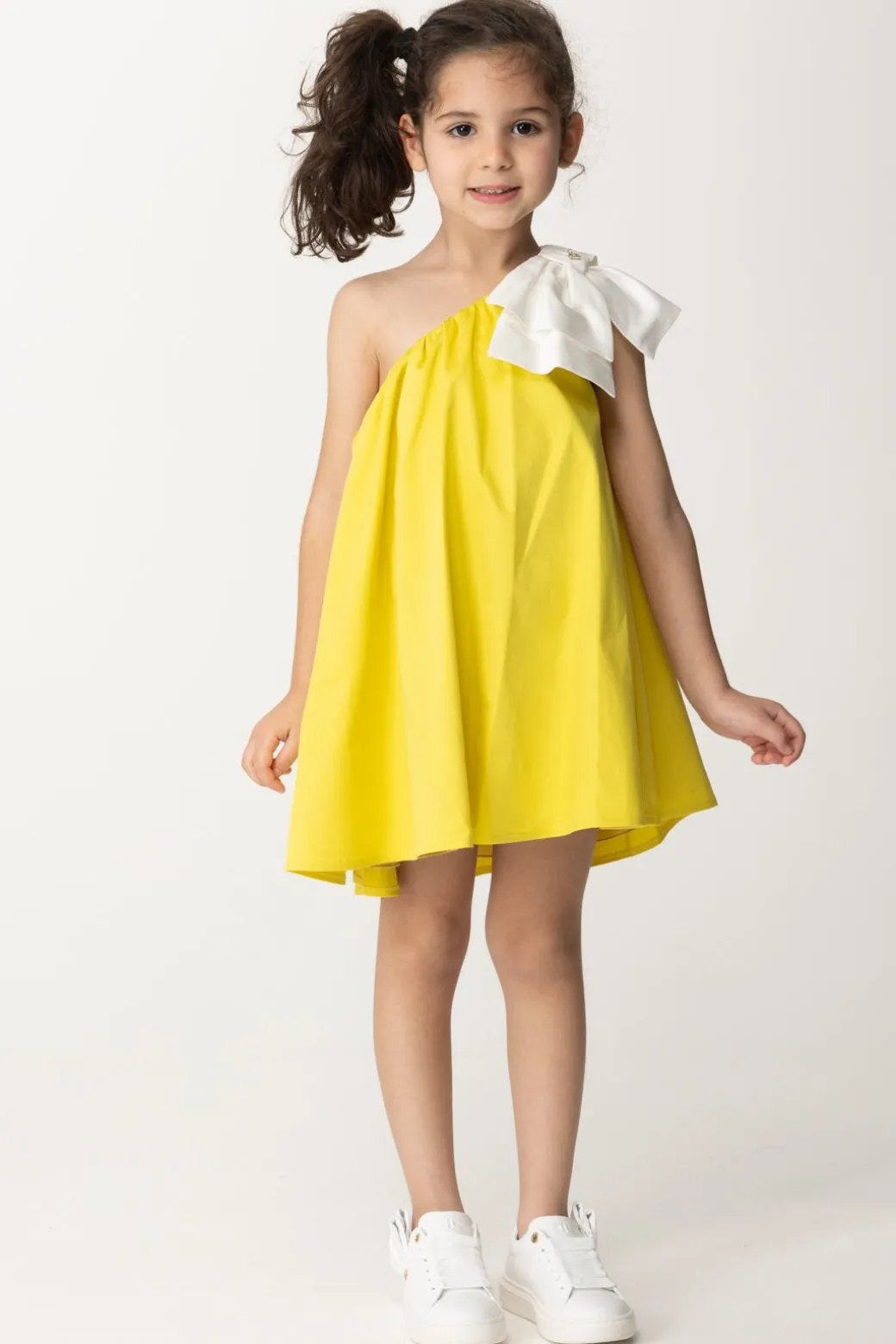 Elisabetta Franchi Bambina Abito Prendisole Monospalla con Fiocco