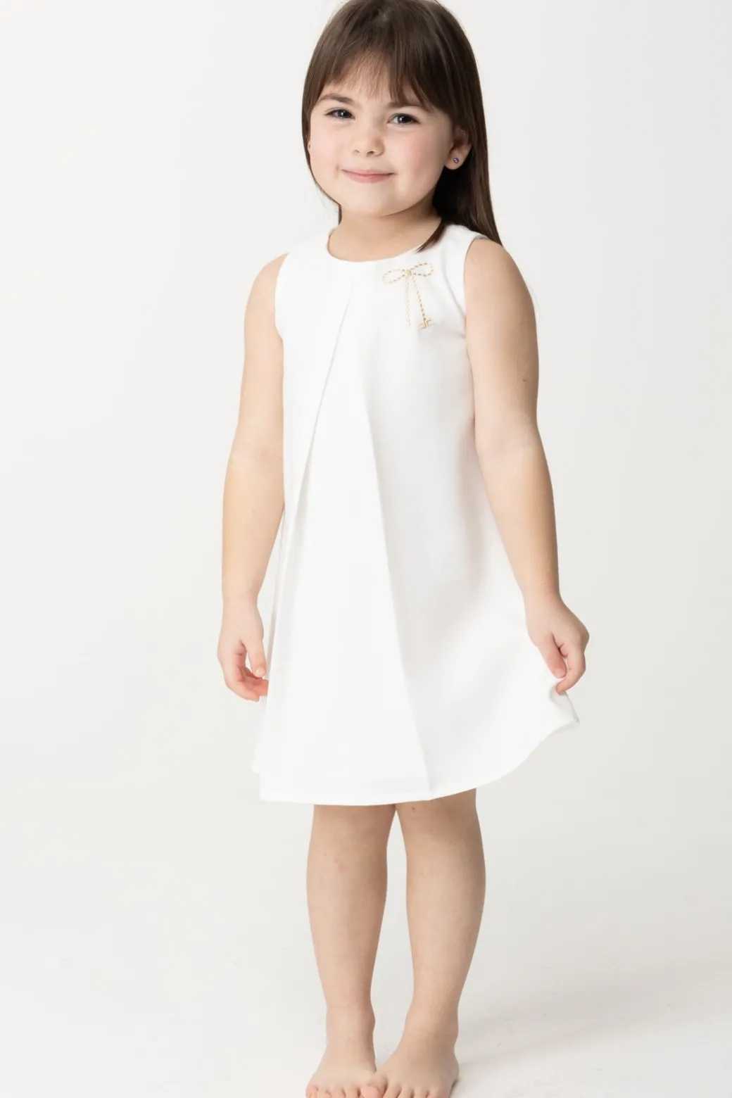 Elisabetta Franchi Bambina Abito Smanicato con Ricamo Fiocco