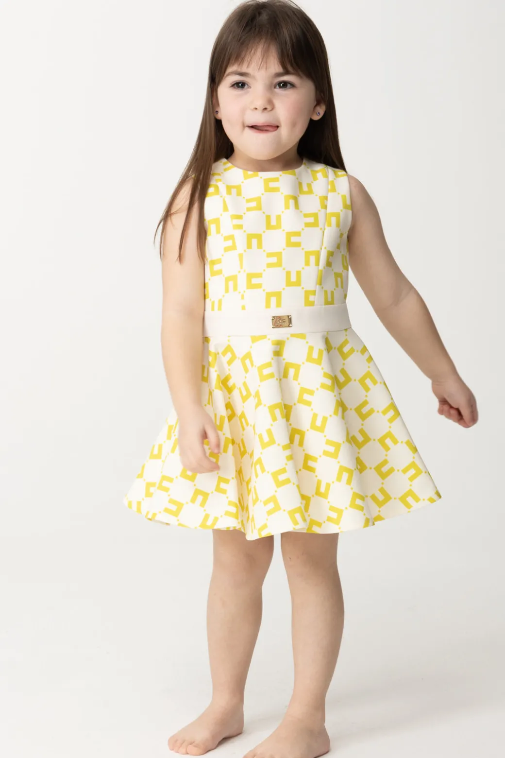 Elisabetta Franchi Bambina Abito Stampa Logo con Gonna a Ruota