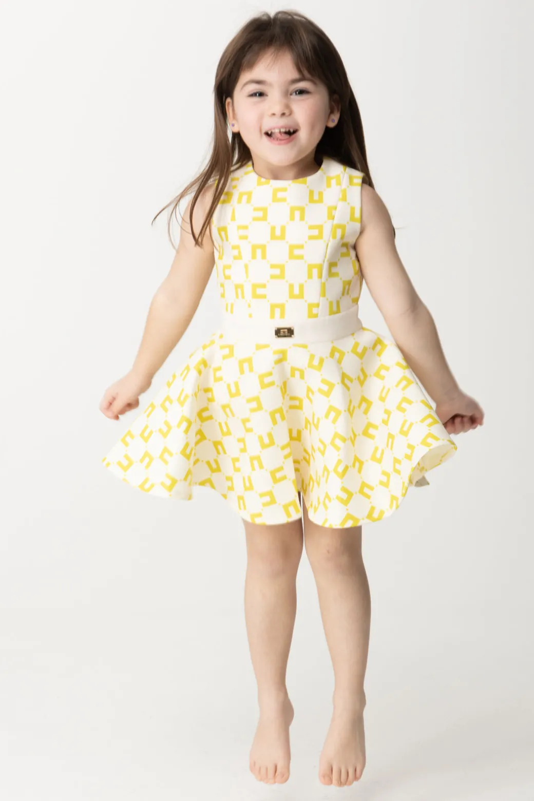 Elisabetta Franchi Bambina Abito Stampa Logo con Gonna a Ruota