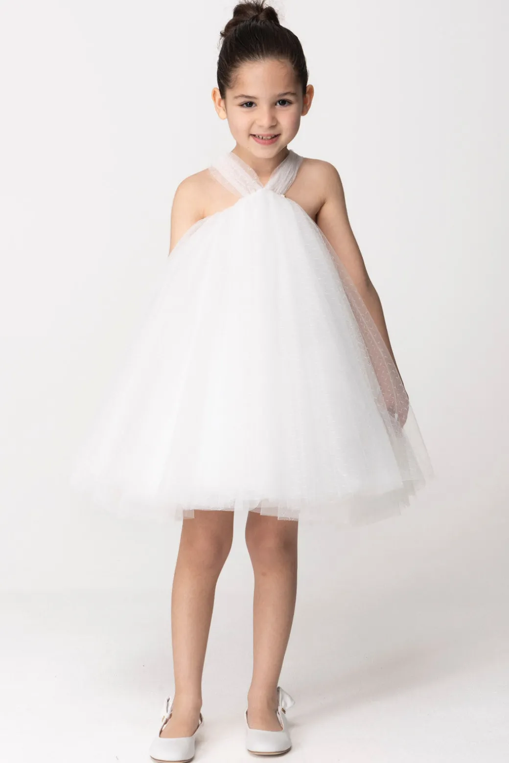 Elisabetta Franchi Bambina Abito Svasato In Tulle Plumetis